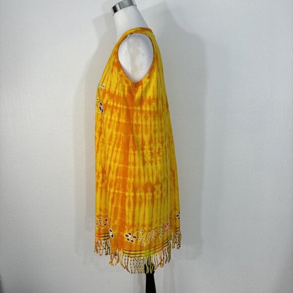Neon BeachWear Mexico Womens Sundress Sz EX Yellow Orange Sleeveless Frills - Picture 5 of 12